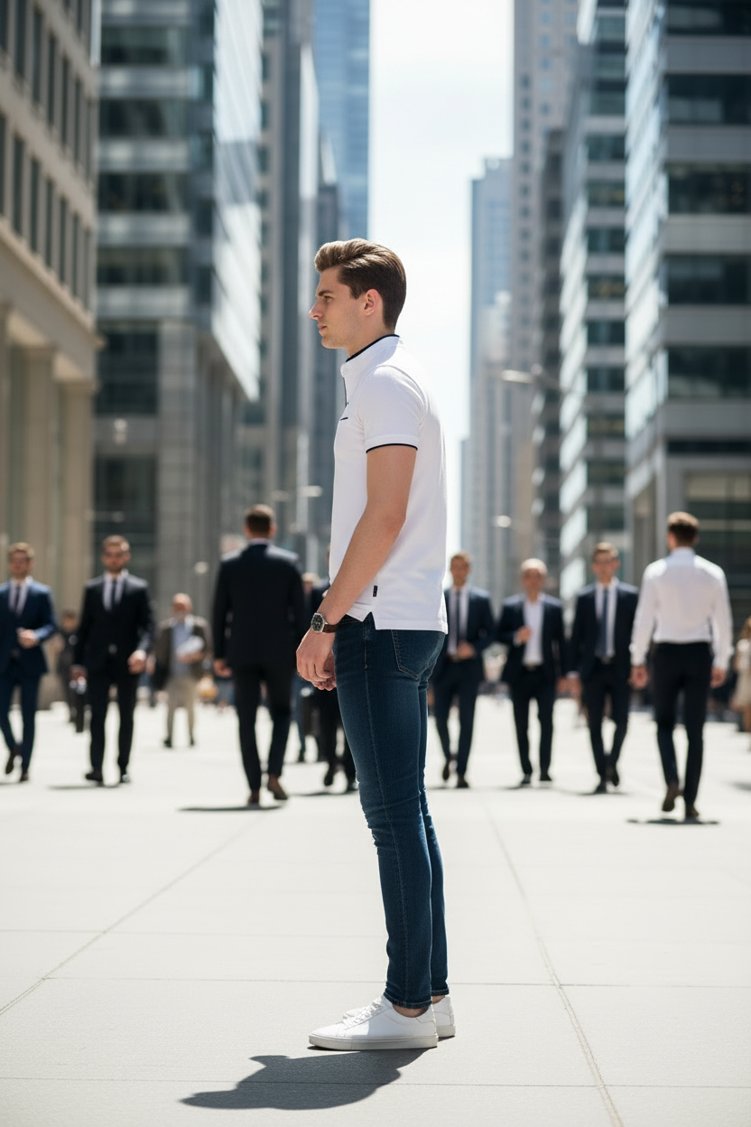 Men’s White Slim Fit Mandarin Collar T-Shirt – Cotton, Short Sleeves, Solid Casual Wear