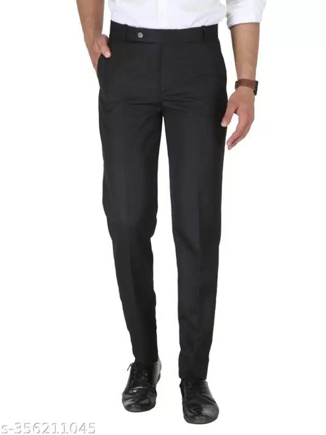 Men's Black Blended Cotton Formal Trousers