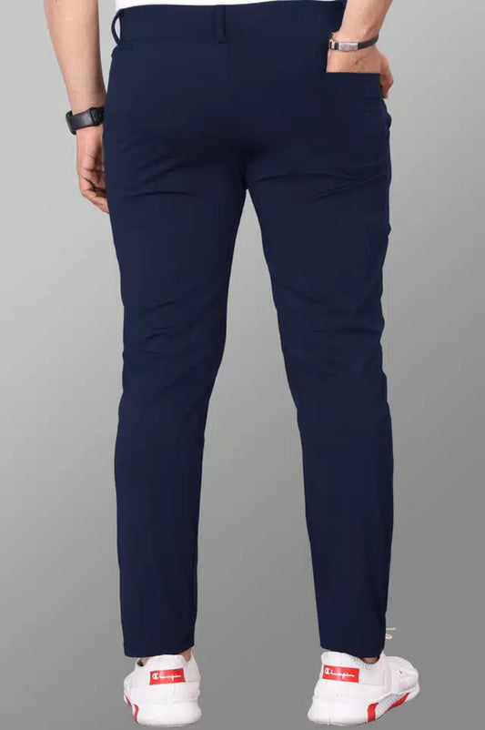 Men's Lycra Blend Stretchable Navy Blue Trousers