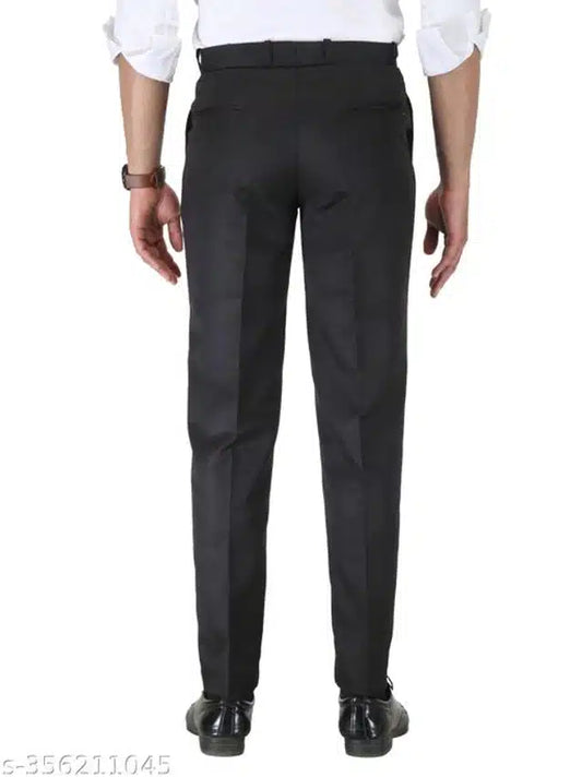 Men's Black Blended Cotton Formal Trousers