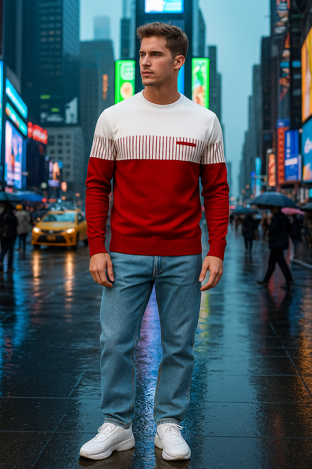 Men’s Cotton Blend Red & White Color Block Full Sleeves T-Shirt – Casual & Streetwear Essential