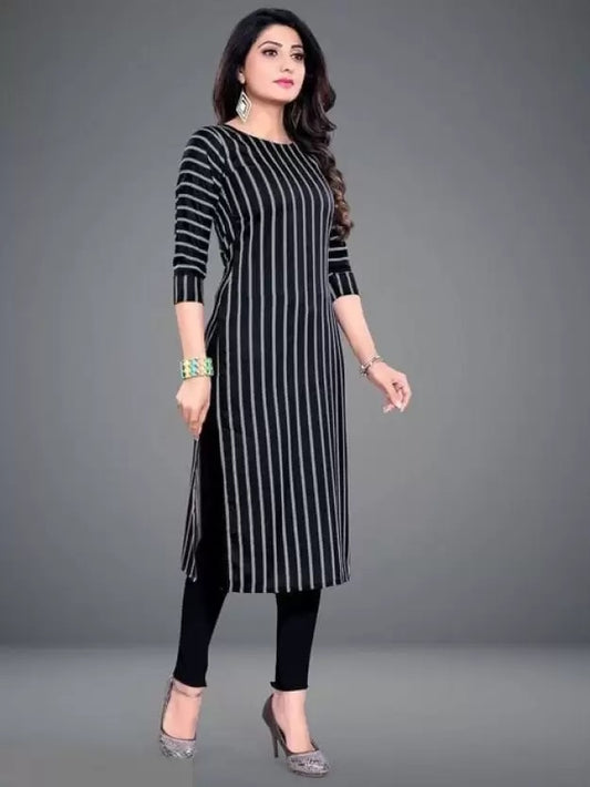 Women Crepe Black Striped Kurti