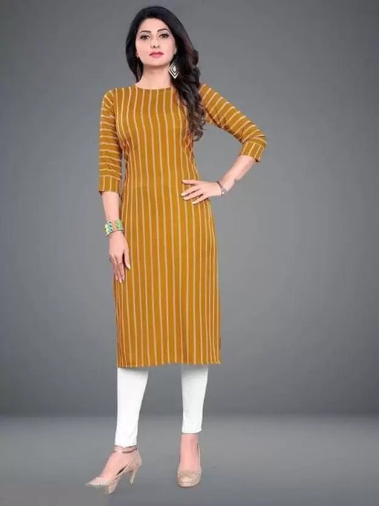 Women Crepe Yellow Striped Kurti