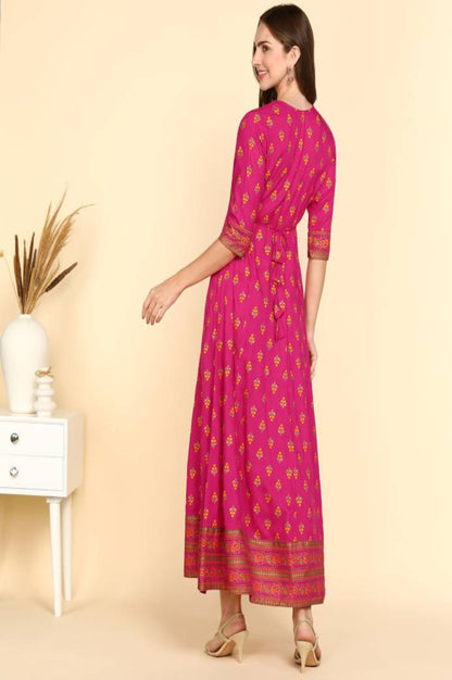 Women Janki Anarkali Printed Dark Pink Rayon Festive Jaipuri Kurti