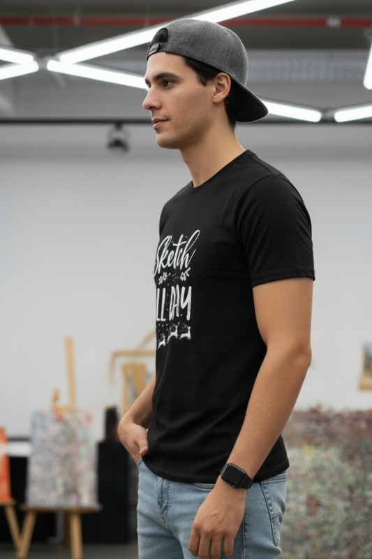 Men’s Black Graphic Printed Round Neck T-Shirt – Sleigh All Day Christmas Theme, Casual Wear