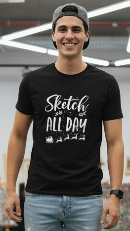Men’s Black Graphic Printed Round Neck T-Shirt – Sleigh All Day Christmas Theme, Casual Wear