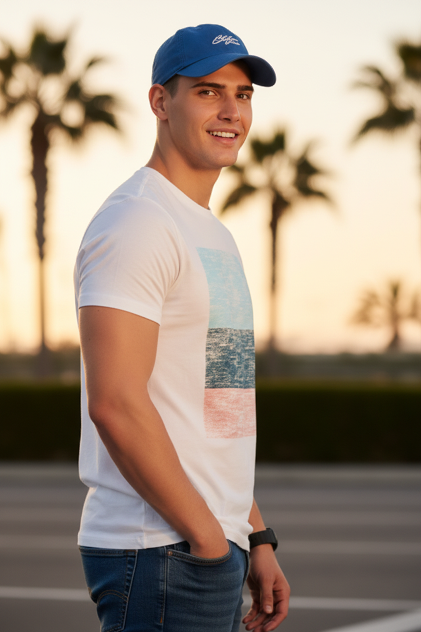 Men’s White Printed Colour Blocked Round Neck T-Shirt – Casual Wear, Soft Lightweight Fabric