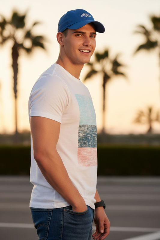 Men’s White Printed Colour Blocked Round Neck T-Shirt – Casual Wear, Soft Lightweight Fabric