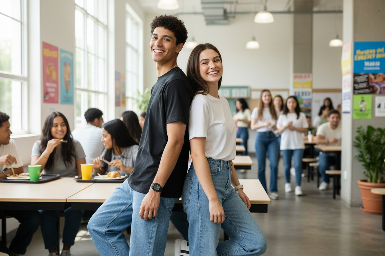 Men’s Black & White Round Neck T-Shirt Pack of 2 – Solid, Soft Lightweight Casual Wear