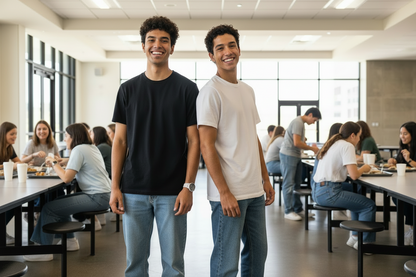 Men’s Black & White Round Neck T-Shirt Pack of 2 – Solid, Soft Lightweight Casual Wear