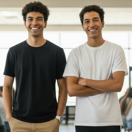 Men’s Black & White Round Neck T-Shirt Pack of 2 – Solid, Soft Lightweight Casual Wear