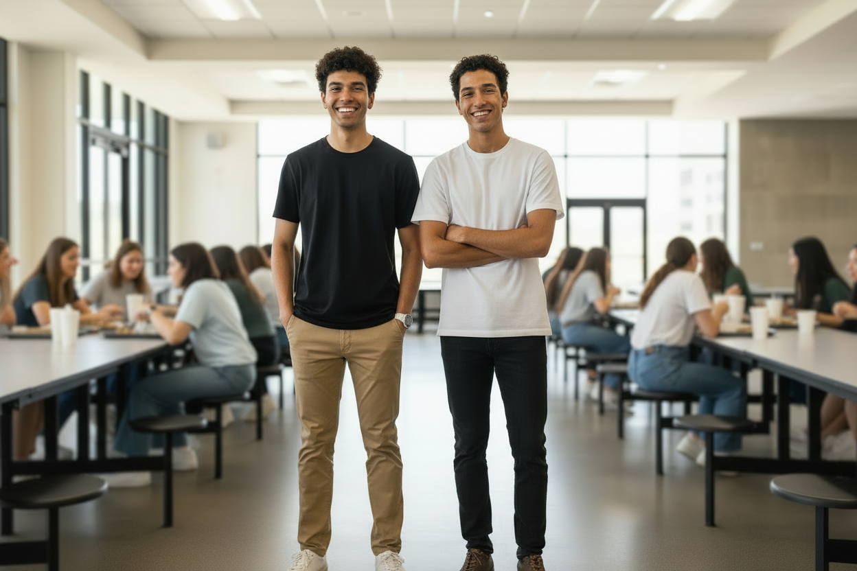 Men’s Black & White Round Neck T-Shirt Pack of 2 – Solid, Soft Lightweight Casual Wear