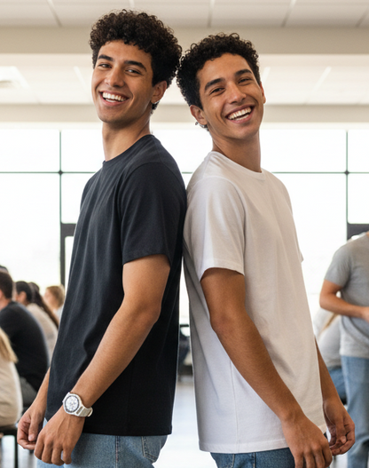 Men’s Black & White Round Neck T-Shirt Pack of 2 – Solid, Soft Lightweight Casual Wear