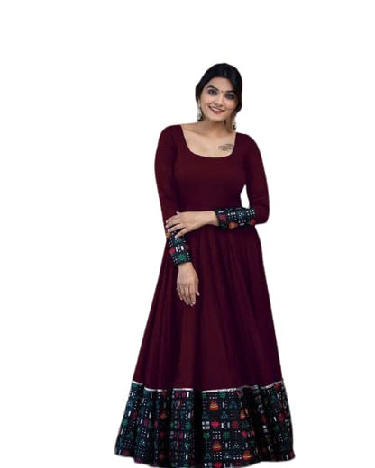 Women's Rayon Maroon Maxi Dress Gown