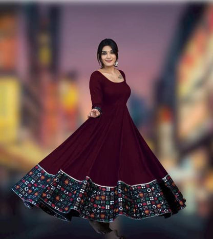 Women's Rayon Maroon Maxi Dress Gown