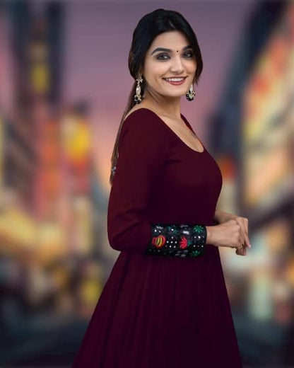 Women's Rayon Maroon Maxi Dress Gown