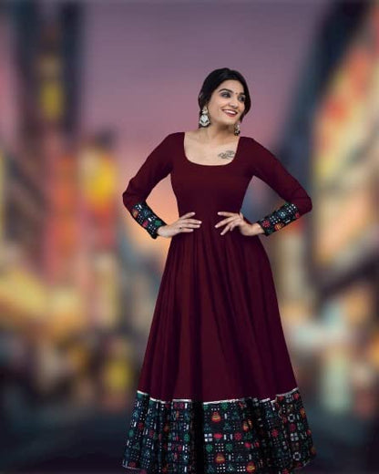 Women's Rayon Maroon Maxi Dress Gown