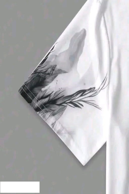 Men's Printed Casual Black Dog White T-Shirt