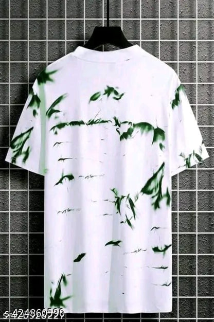 Men's Printed Casual Green & White Oversized T-Shirt