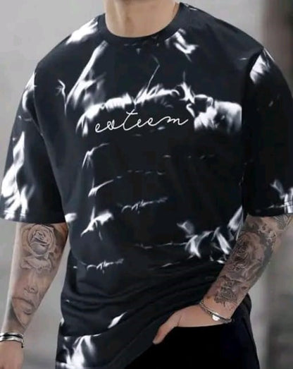 Men's Printed Casual Black & White Oversized T-Shirt