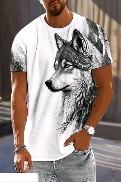 Men's Printed Casual Black Dog White T-Shirt