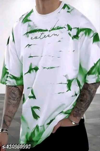 Men's Printed Casual Green & White Oversized T-Shirt