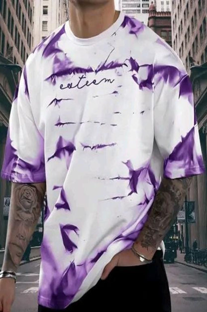 Men's Printed Casual Purple & White Oversized T-Shirt