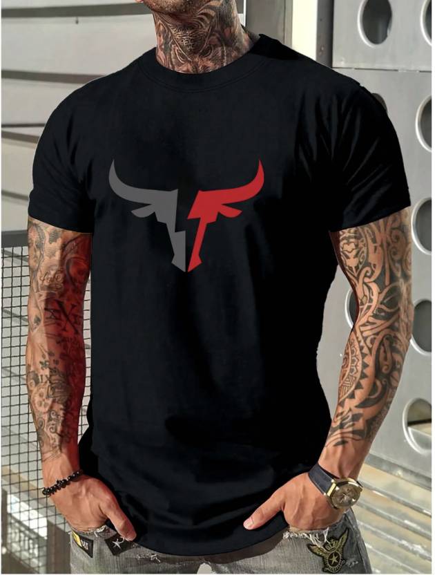Men’s Black Polyester Printed Round Neck T-Shirt – Stylish Graphic Tee, Casual Wear