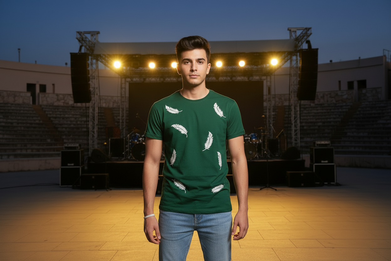 Men’s Leaf Green Cotton-Blend T-Shirt – Casual, Streetwear & Activewear, Short Sleeves