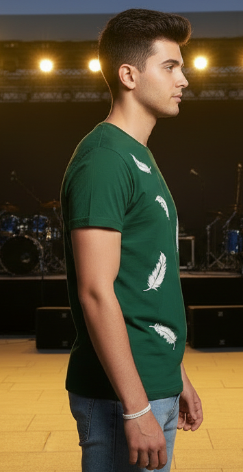 Men’s Leaf Green Cotton-Blend T-Shirt – Casual, Streetwear & Activewear, Short Sleeves