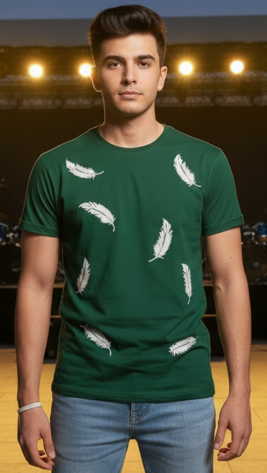 Men’s Leaf Green Cotton-Blend T-Shirt – Casual, Streetwear & Activewear, Short Sleeves