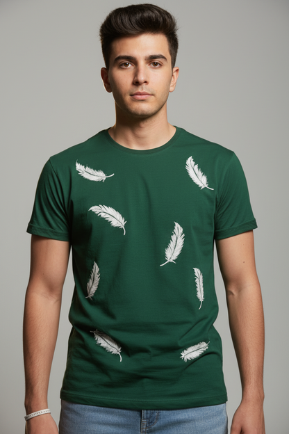 Men’s Leaf Green Cotton-Blend T-Shirt – Casual, Streetwear & Activewear, Short Sleeves