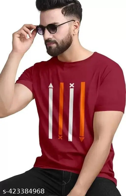 Men’s Maroon Printed Cotton-Blend T-Shirt – Regular Fit, Short Sleeves, Casual All-Season Wear