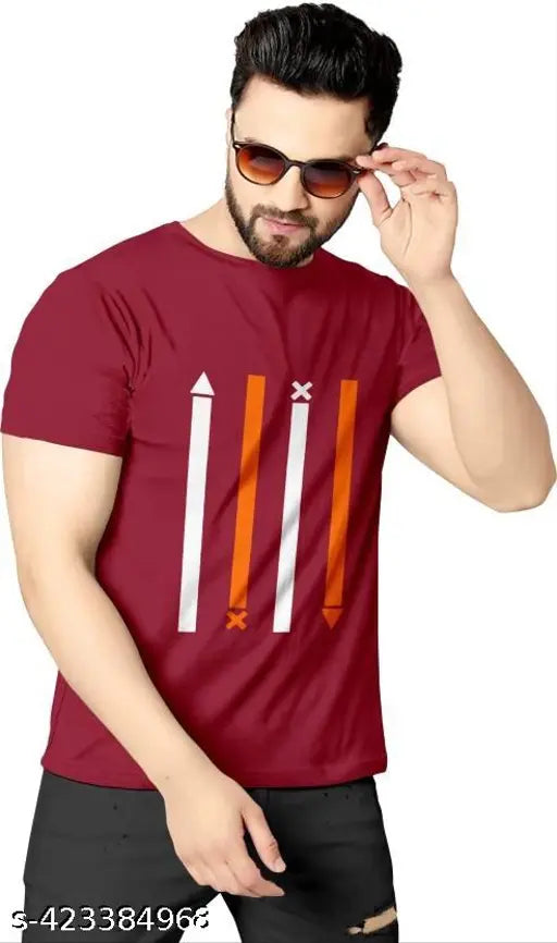 Men’s Maroon Printed Cotton-Blend T-Shirt – Regular Fit, Short Sleeves, Casual All-Season Wear