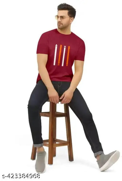 Men’s Maroon Printed Cotton-Blend T-Shirt – Regular Fit, Short Sleeves, Casual All-Season Wear