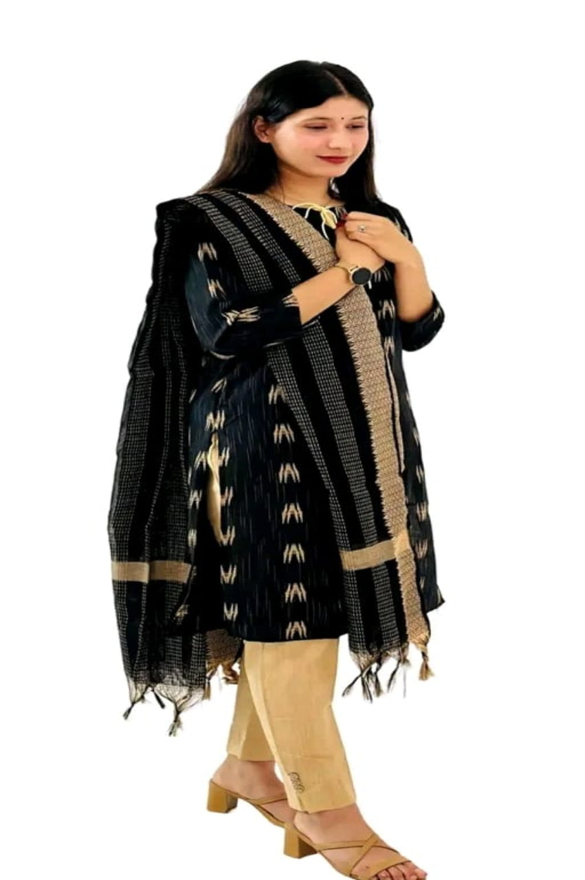 Women's Cotton Green Printed Kurti Pant Dupatta Set