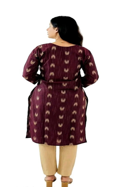 Women's Cotton Maroon Printed Kurti Pant Dupatta Set