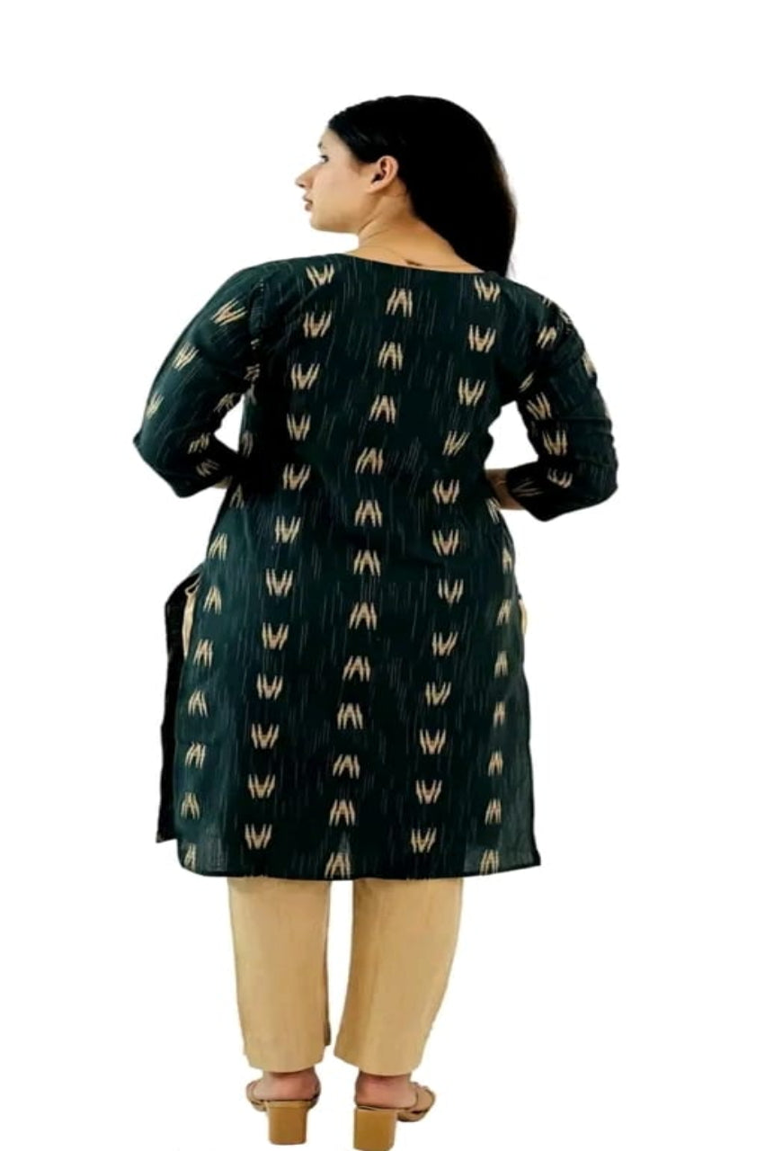 Women's Cotton Green Printed Kurti Pant Dupatta Set