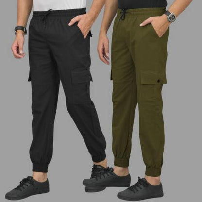 Men’s Cargo Joggers Pack of 2 – Cotton Satin Blend, Multi-Pocket, Stylish & Comfortable Jogger Pants