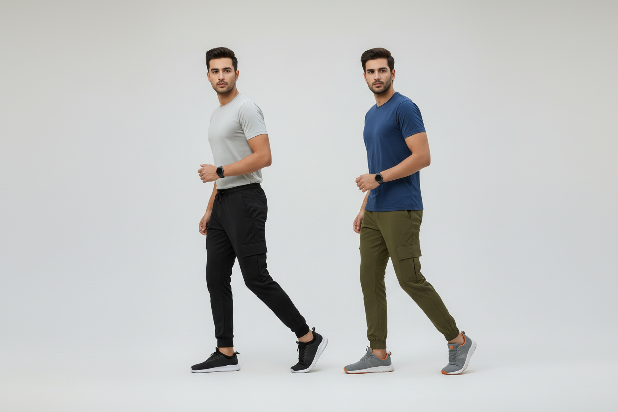 Men’s Cargo Joggers Pack of 2 – Cotton Satin Blend, Multi-Pocket, Stylish & Comfortable Jogger Pants