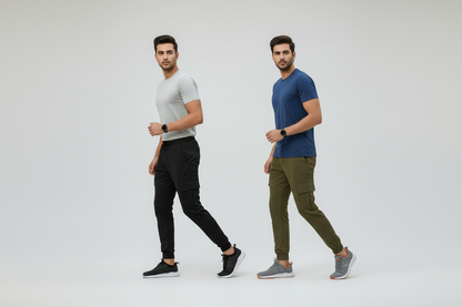 Men’s Cargo Joggers Pack of 2 – Cotton Satin Blend, Multi-Pocket, Stylish & Comfortable Jogger Pants