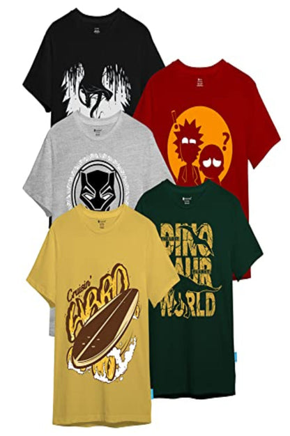 Men's Round Neck Printed T-Shirt Pack of 5