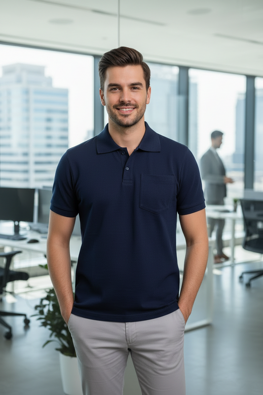 Men’s Navy Blue Solid Polo T-Shirt – Regular Fit, Half Sleeves, Casual Wear