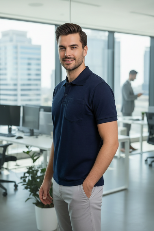 Men’s Navy Blue Solid Polo T-Shirt – Regular Fit, Half Sleeves, Casual Wear