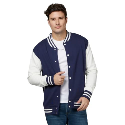 Men's Dark Blue Varsity Jacket - Stylish Casual Winterwear for Men