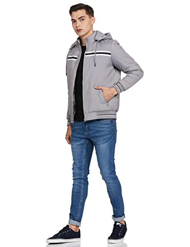 Men's Heavy Weight Hooded Bomber Stone Grey Jacket - Stylish Casual Winter Jacket