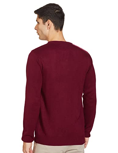 Men's Acrylic Round Neck Full Sleeves Wine Sweater - Stylish Casual Winter Wear