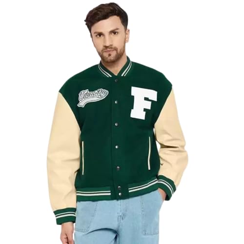 Men's Printed Green Varsity Jacket - Stylish Winterwear Warm Jacket for Men