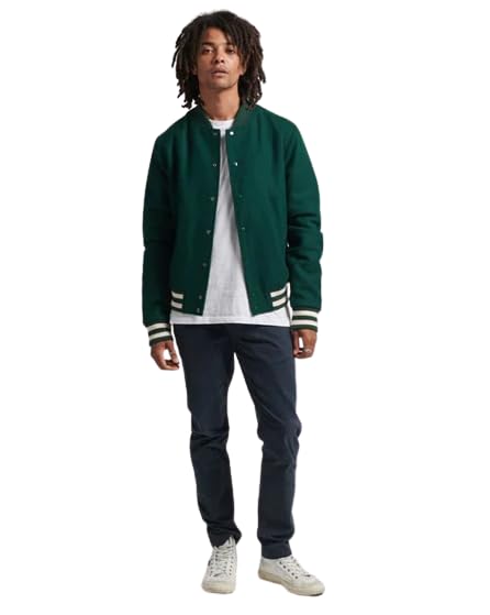 Men's Green Varsity Jacket - Stylish Casual Winterwear for Men