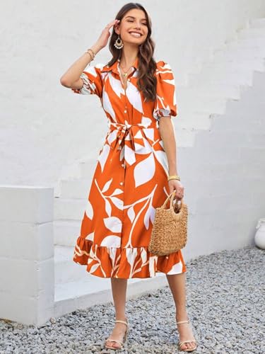 GRECIILOOKS Rayon Fit and Flare Below The Knee One Piece Maxi Bodycon Dresses Midi Dress for Women (GL-WD1214_Orange)